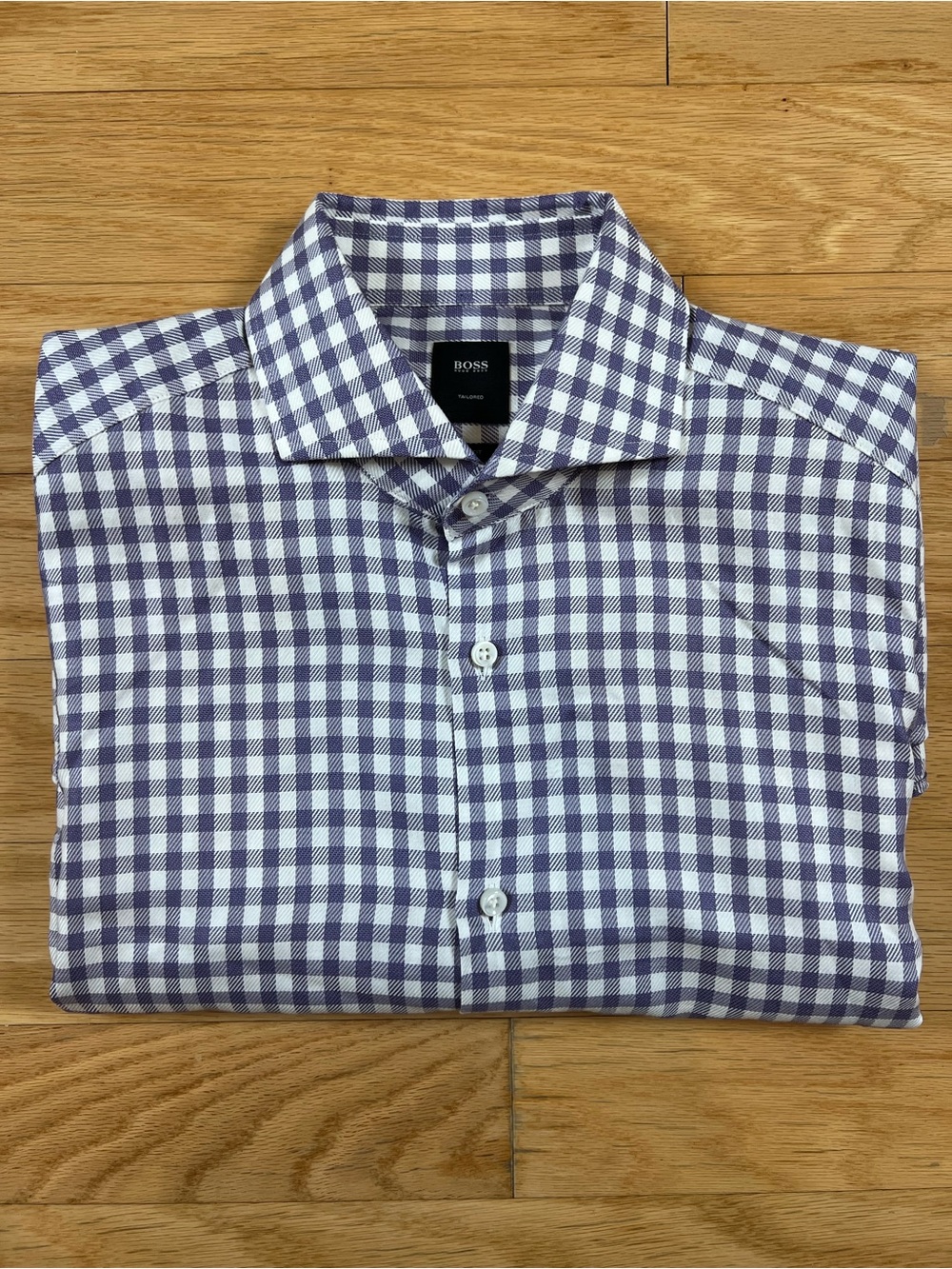 Hugo Boss Tailored T-Christo Gingham Canclini Italian Fabric Purple Dress Shirt